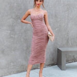 VICI Blush colored spaghetti strap midi bodycon dress